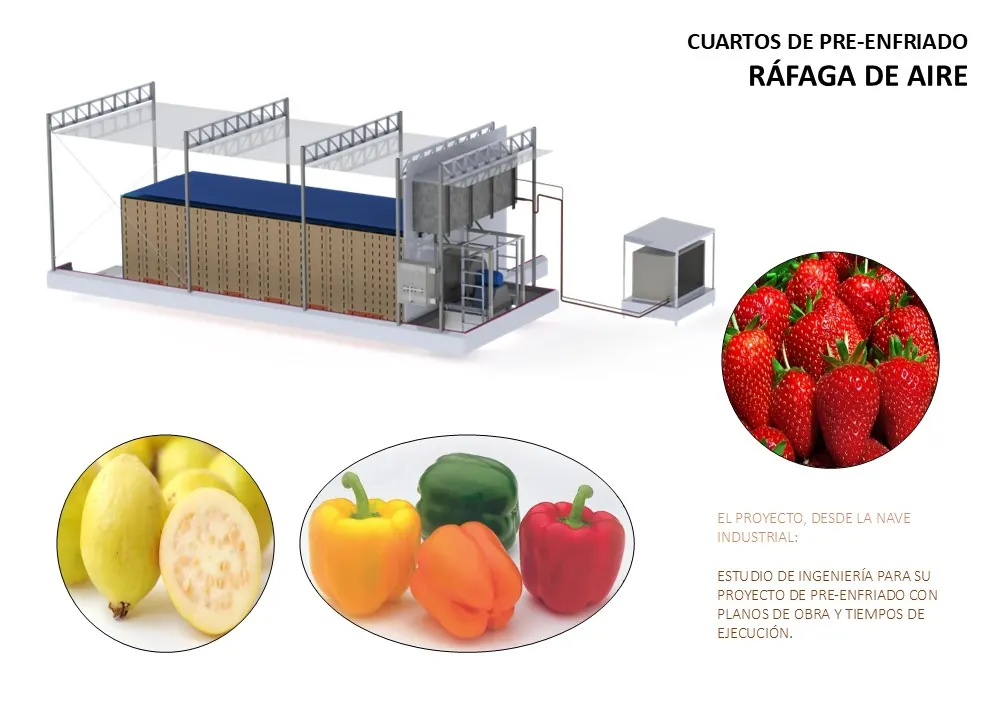 Esquema de cuarto de preenfriado por ráfaga de aire